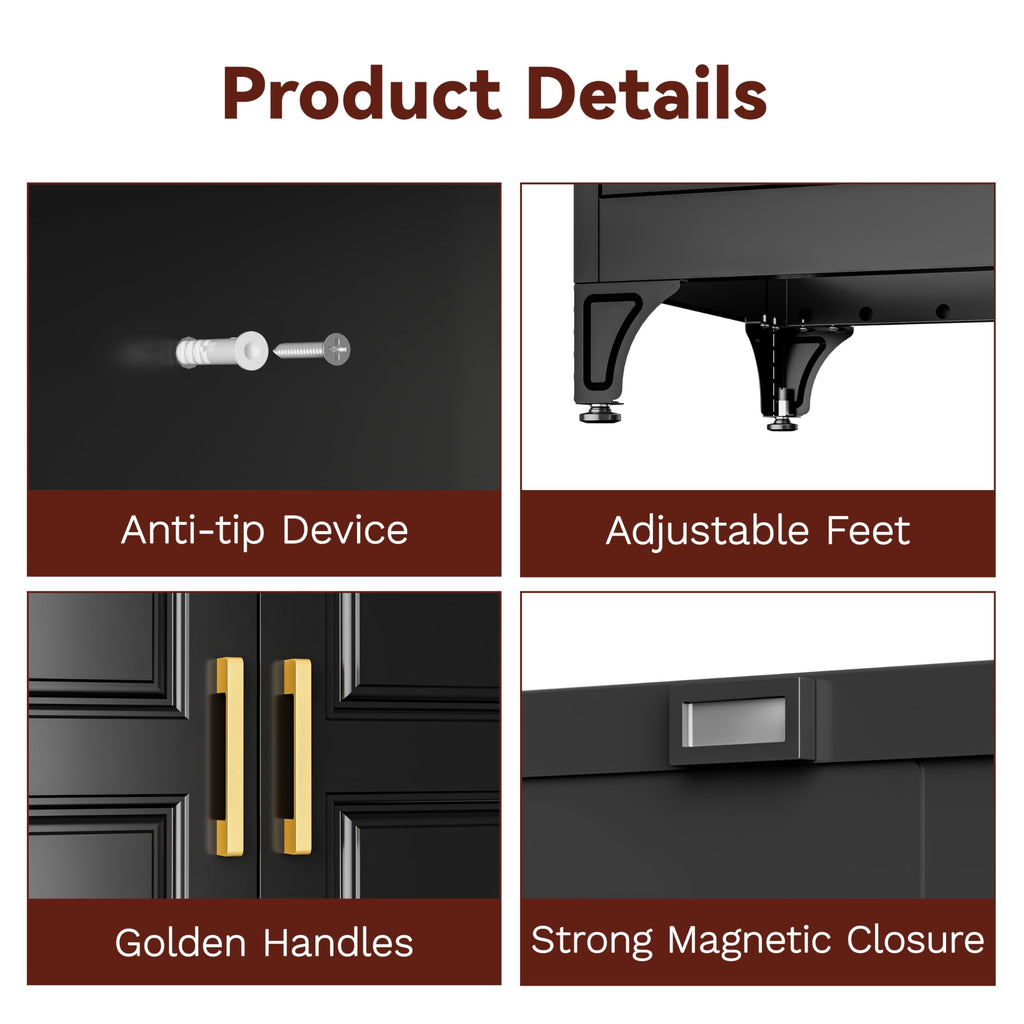 71" Tall Wardrobe Closet with Doors and Adjustable Shelves, Black