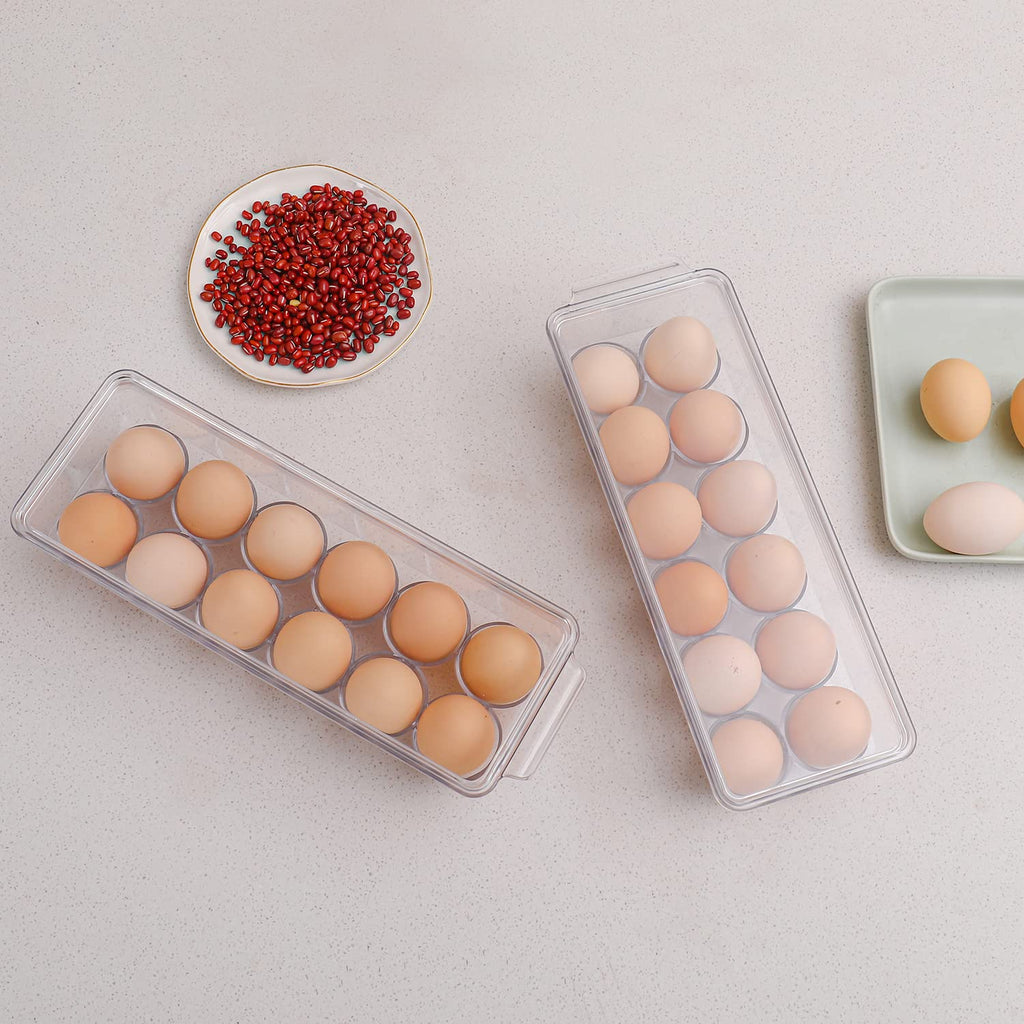 2 Pack Egg Holder for Refrigerator, Plastic Egg Storage Container, Fridge Egg Organizer, Clear Refrigerator Organizer