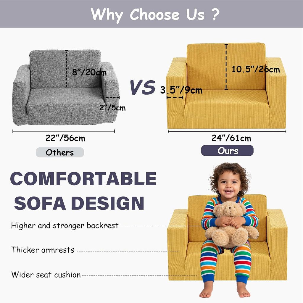 In-1 Kids Sofa, Convertible Children Couch to Lounger, Flip Out Kids Chair, Toddler Armrest Chair Bed, Folding Kid
