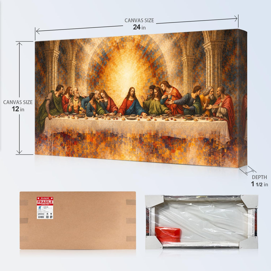 Christian Canvas Wall Art, Last Supper Wall Decor, 24x12 in