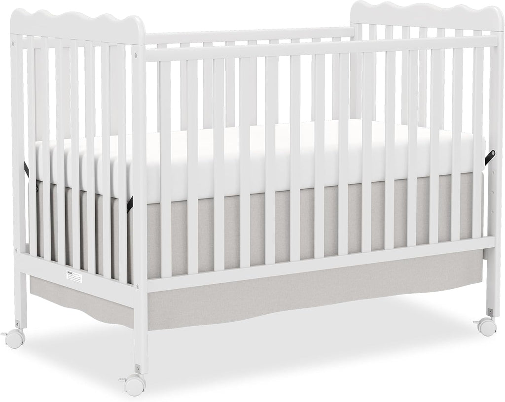 4-in-1 Convertible Wood Baby Crib, Toddler Bed & Daybed (White) | Locking Wheels, 3 Heights, Non-Toxic Finish, Easy