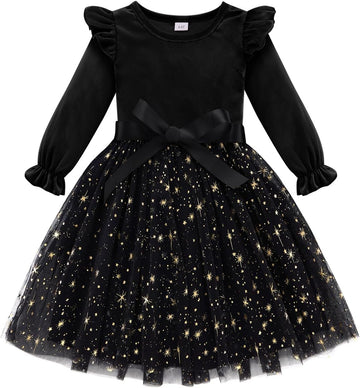 Toddler Girls Tutu Dresses Velvet Tulle Dress with Sequin Long Sleeve Holiday Party Fall Winter Dress