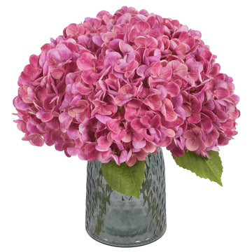 6PCS Real Touch Artificial Fuchsia Faux Hydrangeas with Short Stems Latex Realistic Fake Decor Party Floral