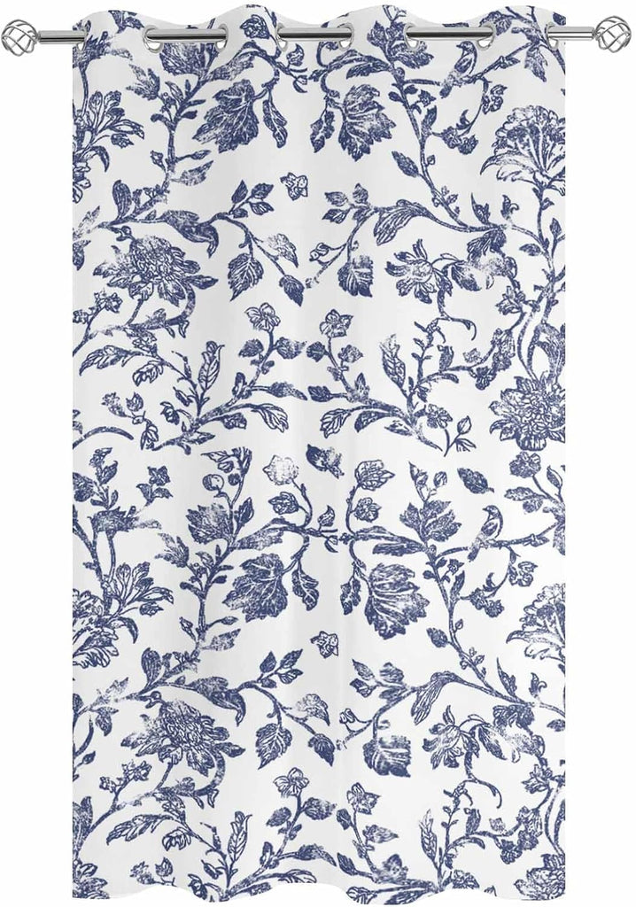 Outdoor Curtains Waterproof, Vintage Blue Floral Farmhouse Flower Pastoral Style Grommet Weatherproof Privacy