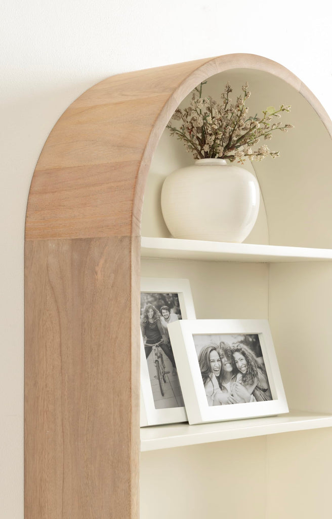 Arcott Modern Arched Wall Shelf, 18 x 6 x 26, White and Light Natural, Transitional Arch Wall Shelves for