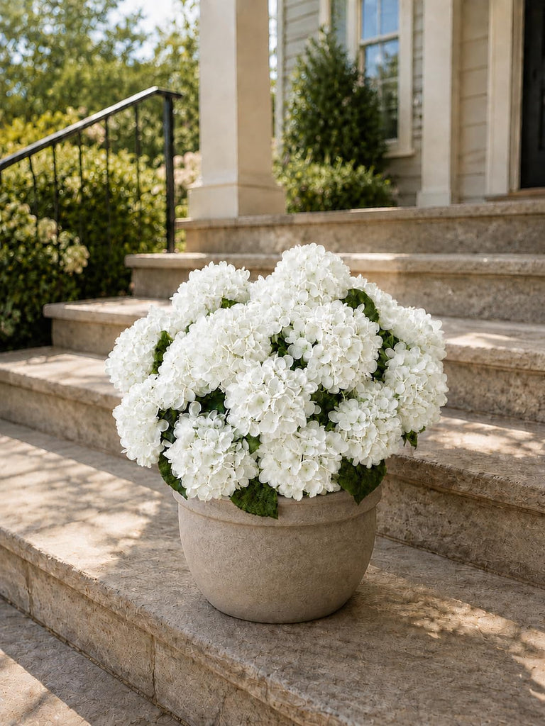 White Hydrangea Artificial Flowers Outdoor,30 Flower Heads UV Resistant Faux Hydrangeas Silk Flowers - Set of 6