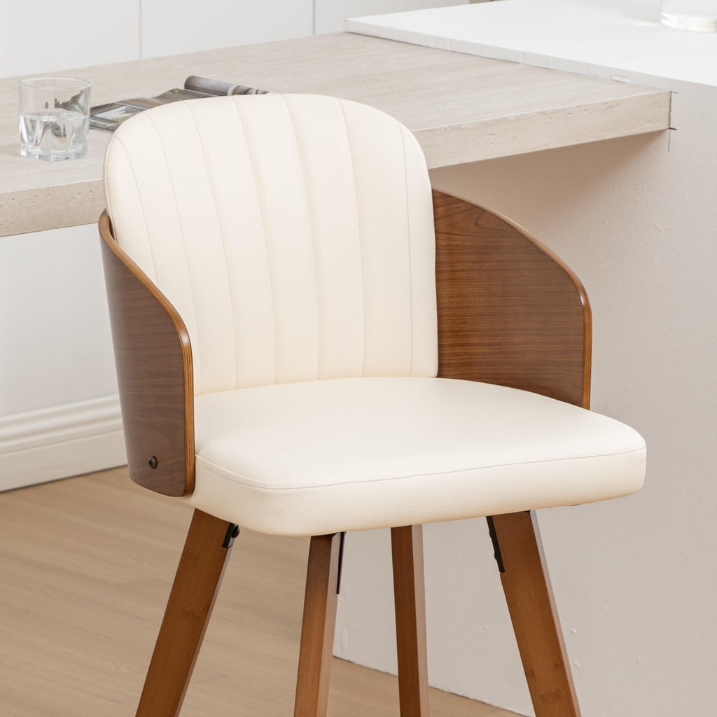 Bar Stools Set of 4, 30 Inch Mid Century Bar Height Barstools with Walnut Back and Arms, Upholstered Seat, Swivel