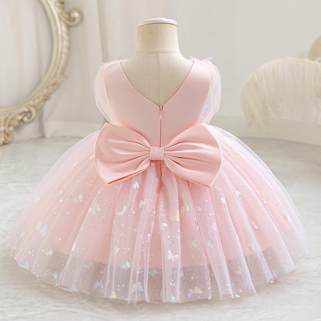 Toddler Baby Girls Shiny Butterfly Tutu Dress Princess Birthday Party Pageant Flower Girl Wedding V-Backless Dresses