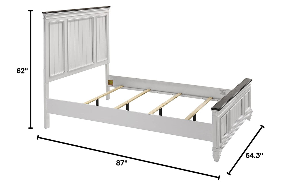 Clelane Shiplap Wood Panel Bed, Weathered White and Dark Gray
