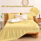 Yellow Botanical Comforter Set Queen, 7 Pieces Floral Bed in a Bag Gloden Leaves Bedding Set Soft Microfiber Queen(1