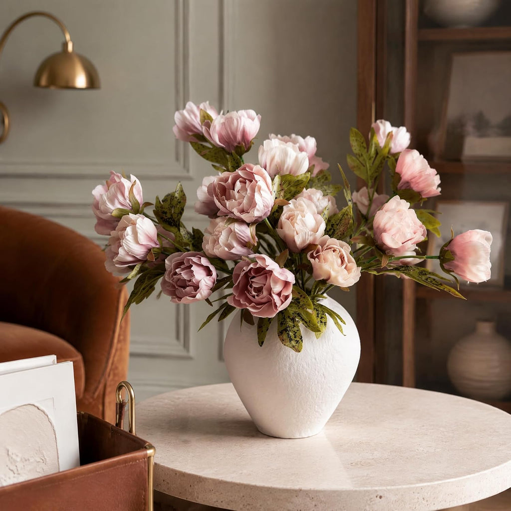Silk Peonies Artificial Flowers Stems for Vase, Brownish Dusty Pink - Set of 6