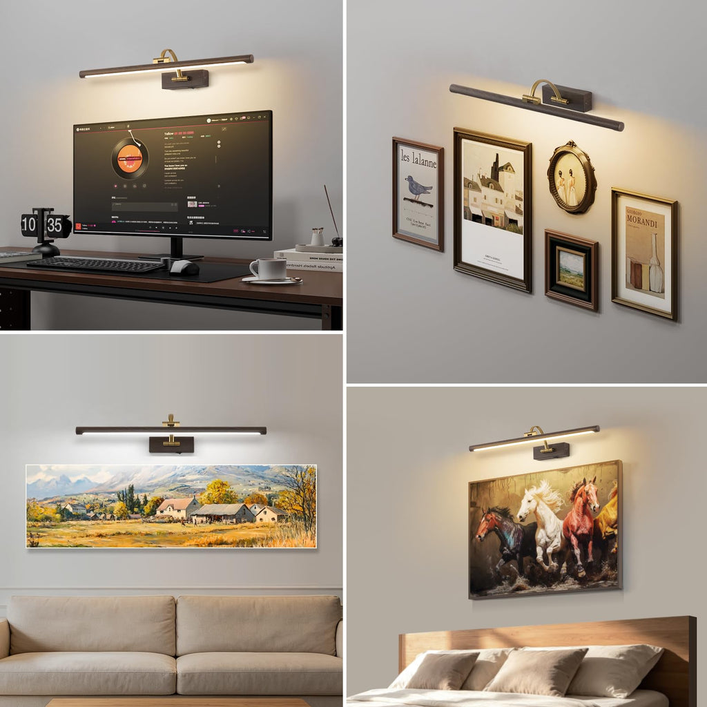 LED Picture Lights for Wall Rechargeable, Battery Operated Art Light for Paintings (Wood Grain, 23.6inch)