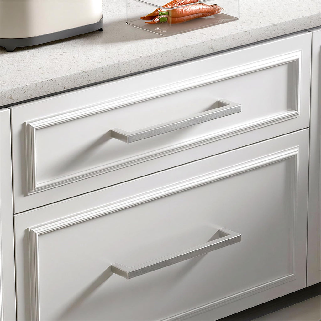 Brushed Nickel Cabinet Pulls 10 Pack 10 Inch, Square Drawer Handles, Stainless Steel, Screws Included, Silver Kitchen