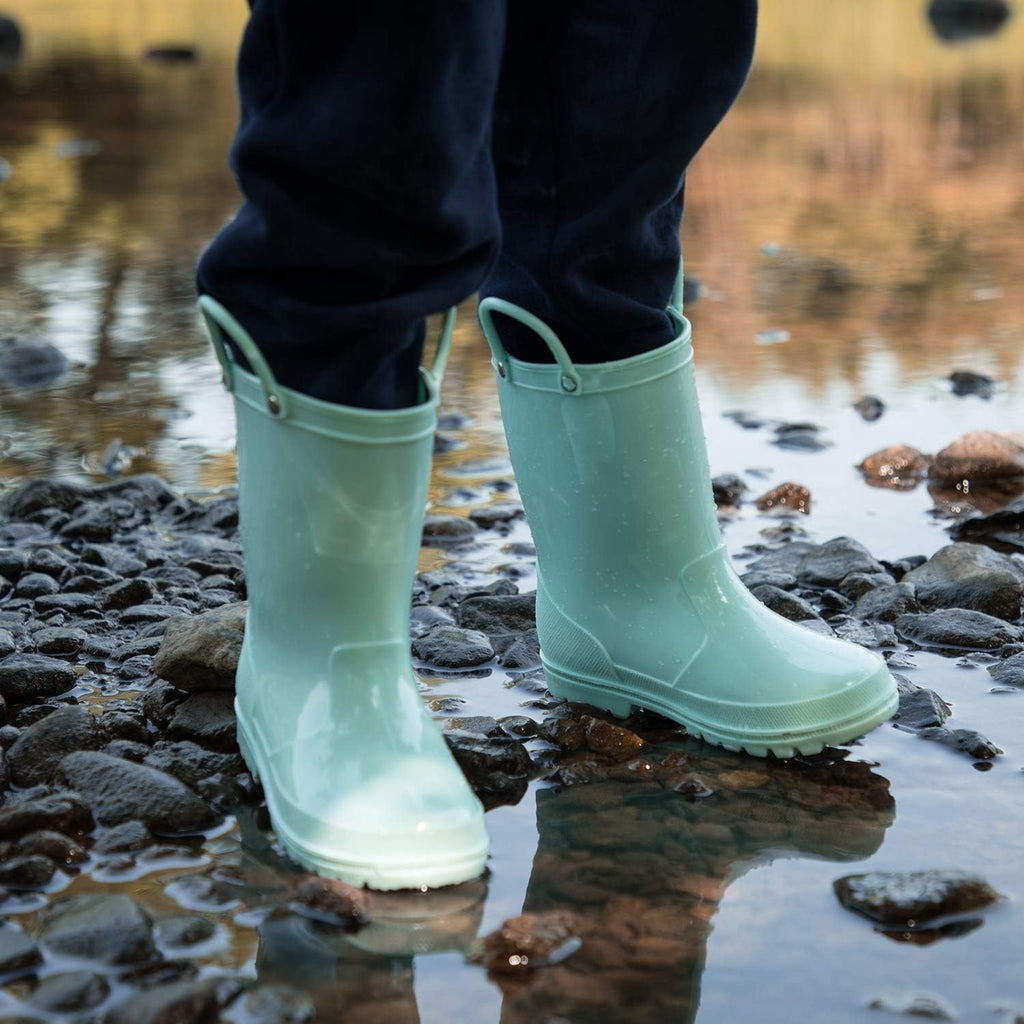 Kids Girls & Boys Rain Boots with Easy-on Handles Outdoors