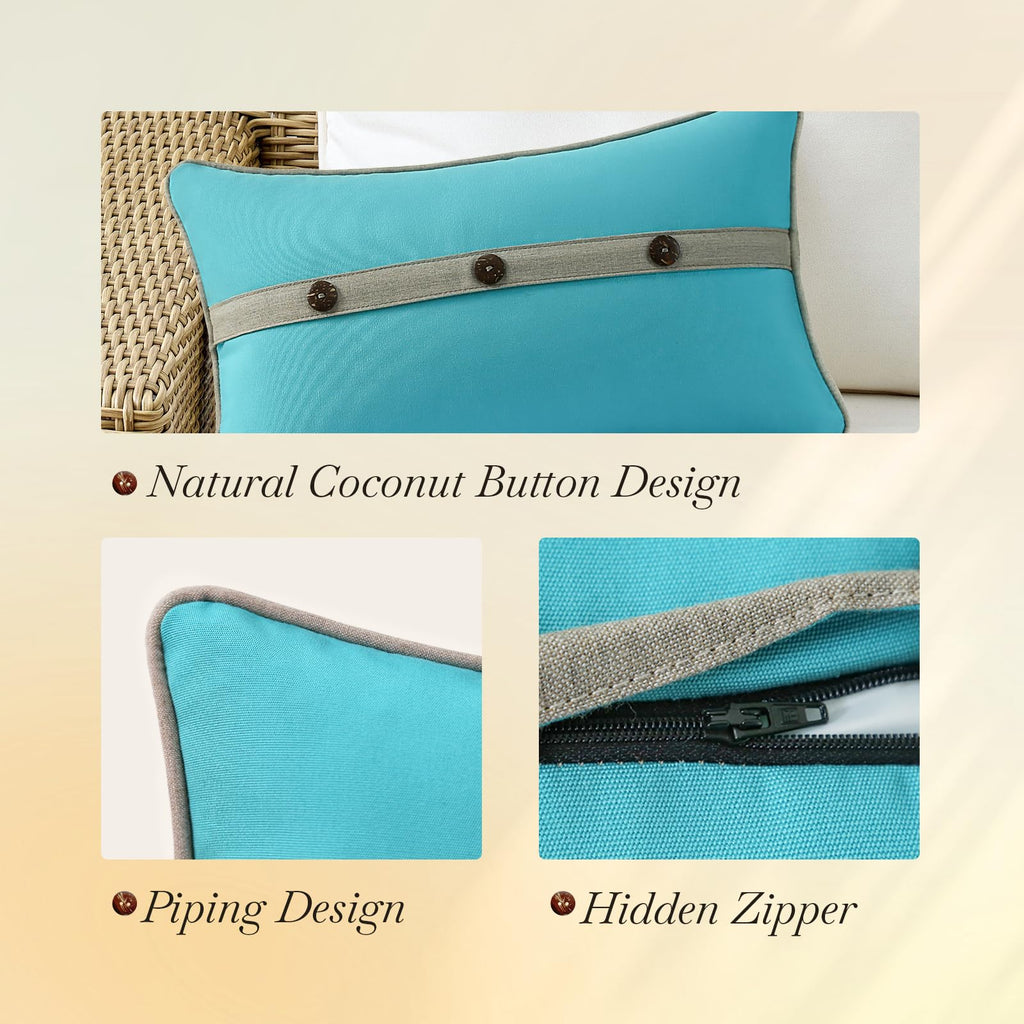 Outdoor Sunbrella Decorative Pillows with Triple Coconut Buttons Pack of 4, 20" x 12" Outdoor Pillow Set for Couch
