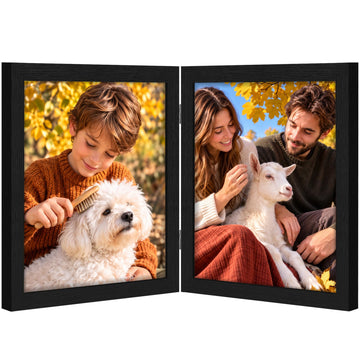 8x10 Double Picture Frame, Hinged 2 Photo Frames, Black