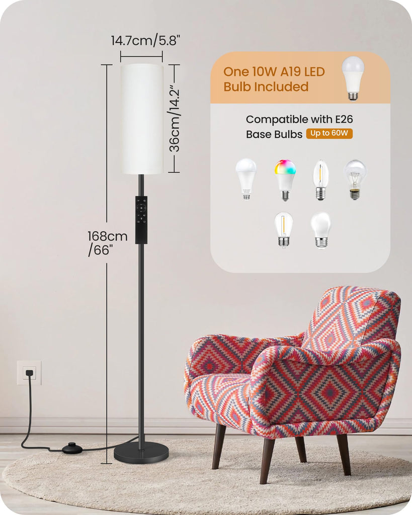 Set of 2 Dimmable Floor Lamps with 2 Remotes and Foot Switch, 64.4"Modern Standing Tall Lamp, Corner Lamp, Bulb