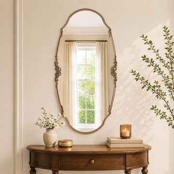 Large Vintage Decorative Mirror: 20"x42" Brass Gold Vanity Mirrors