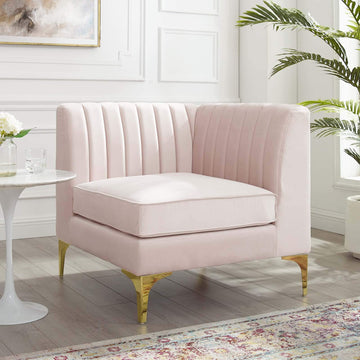 Triumph Channel Tufted Performance Velvet Sectional Sofa Corner Chair, Pink