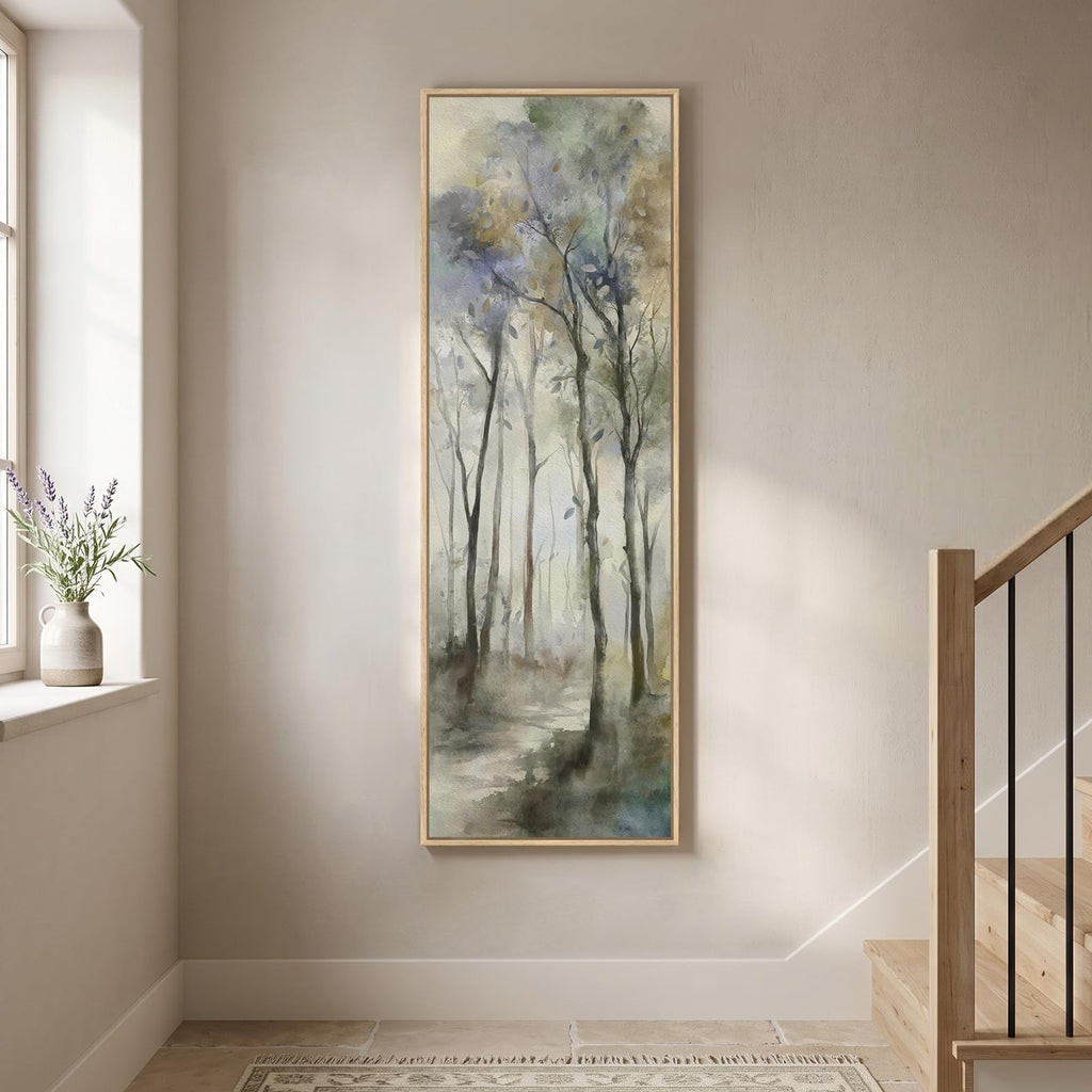 Framed Long Narrow Abstract Forest Landscape Vertical Wall Art, 18x56 Inch