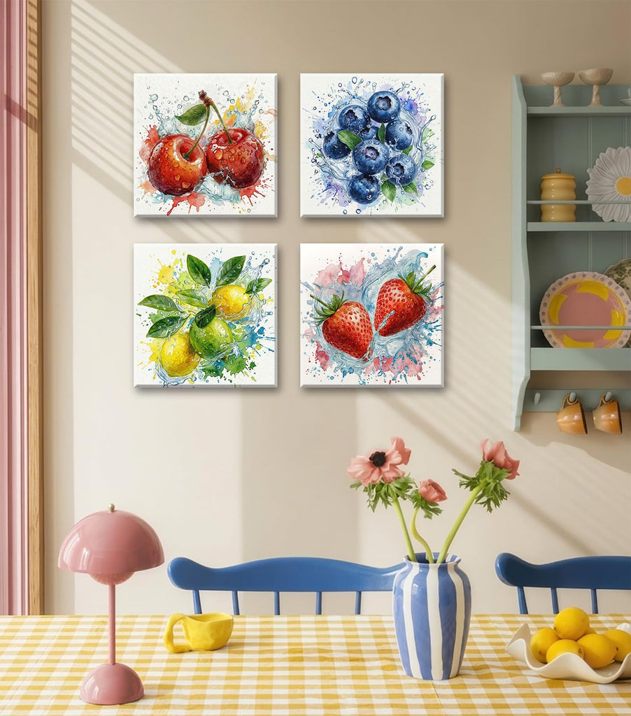 Modern Farmhouse Kitchen Canvas Wall Art Fruit Decor 12" x 12"