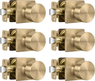 Champagne Bronze Closet Door Knobs, Passage Without Lock 6 Pack