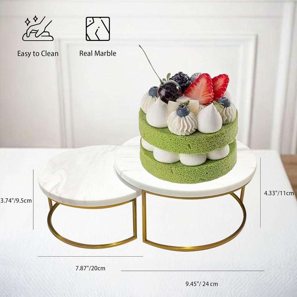 2-Piece Round Marble Cake Stand Set - 9.5 and 7.9 Inch Marble & Gold Dessert Display for Wedding, Party Decor - Set of 48