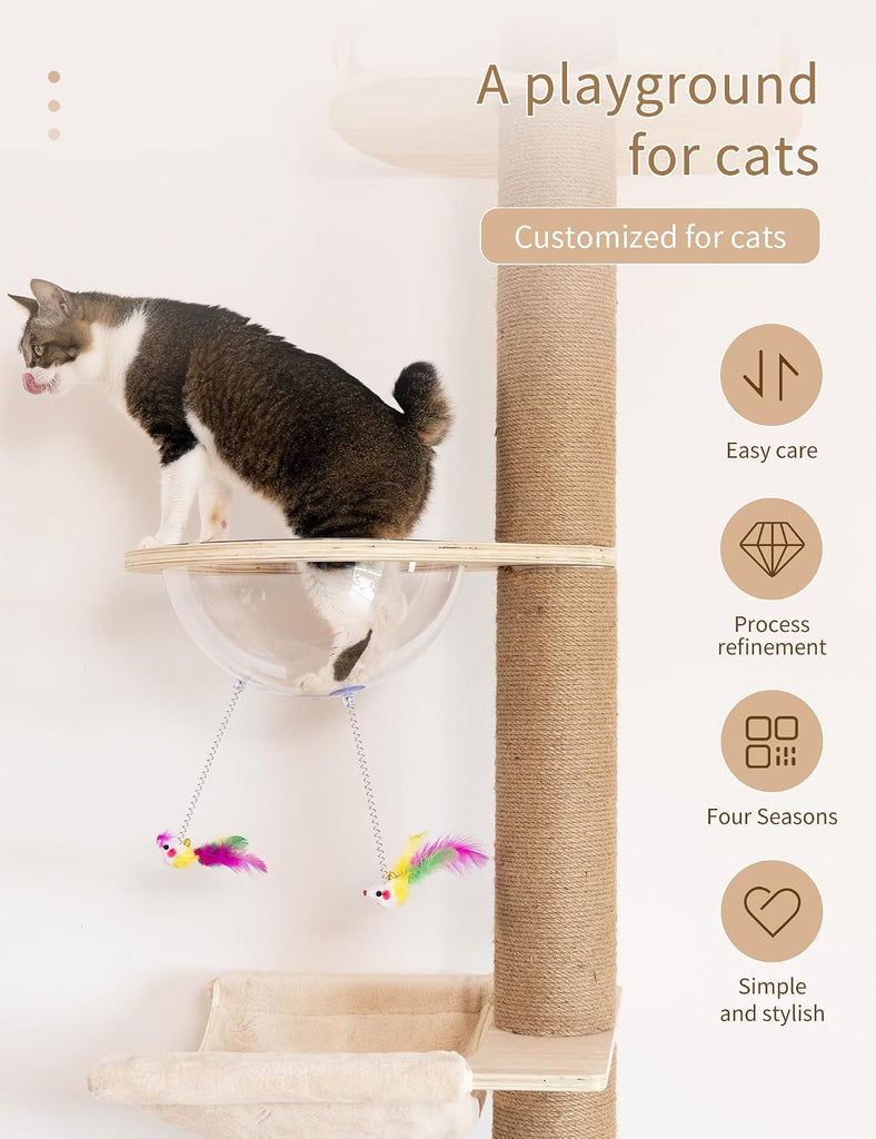 Floor-to-Ceiling Cat Tree with Natural Sisal Rope Scratching Post - Adjustable Height (55-119 Inches) - Modern Cat