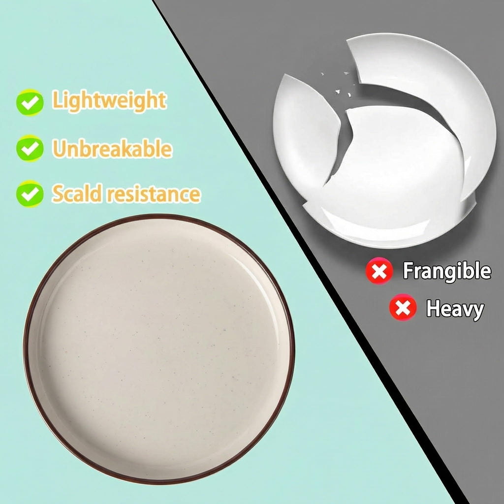 Fall 12 Piece Melamine Dinnerware Sets for 4, White Base with Speckles, Plates and Bowls Sets, Lightweight