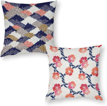 Japanese Retro Mixed Motif Throw Pillow Covers, Warm Autumn‐Winter Living Room Home Accent - Set of 2