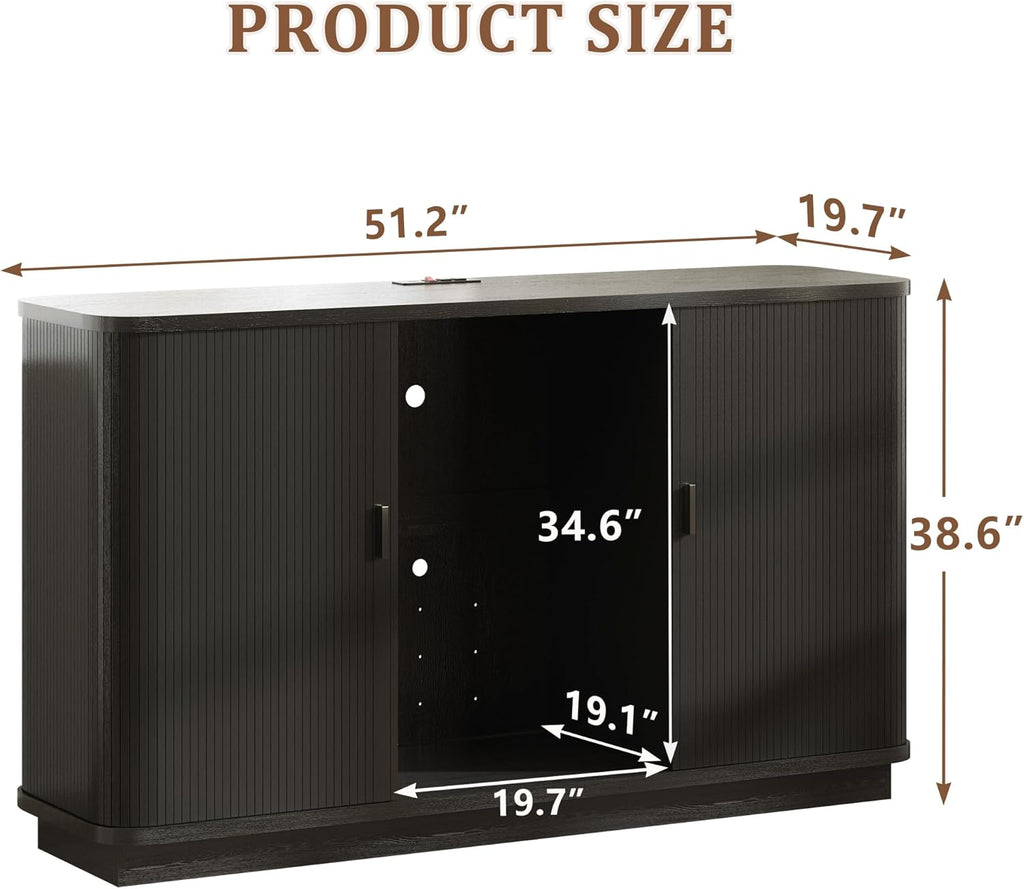 Coffee Bar Cabinet with Fridge Space, Liquor Wine Bar Cabinets with Wine Rack and Glass Holder, Mini Fridge Cabinet