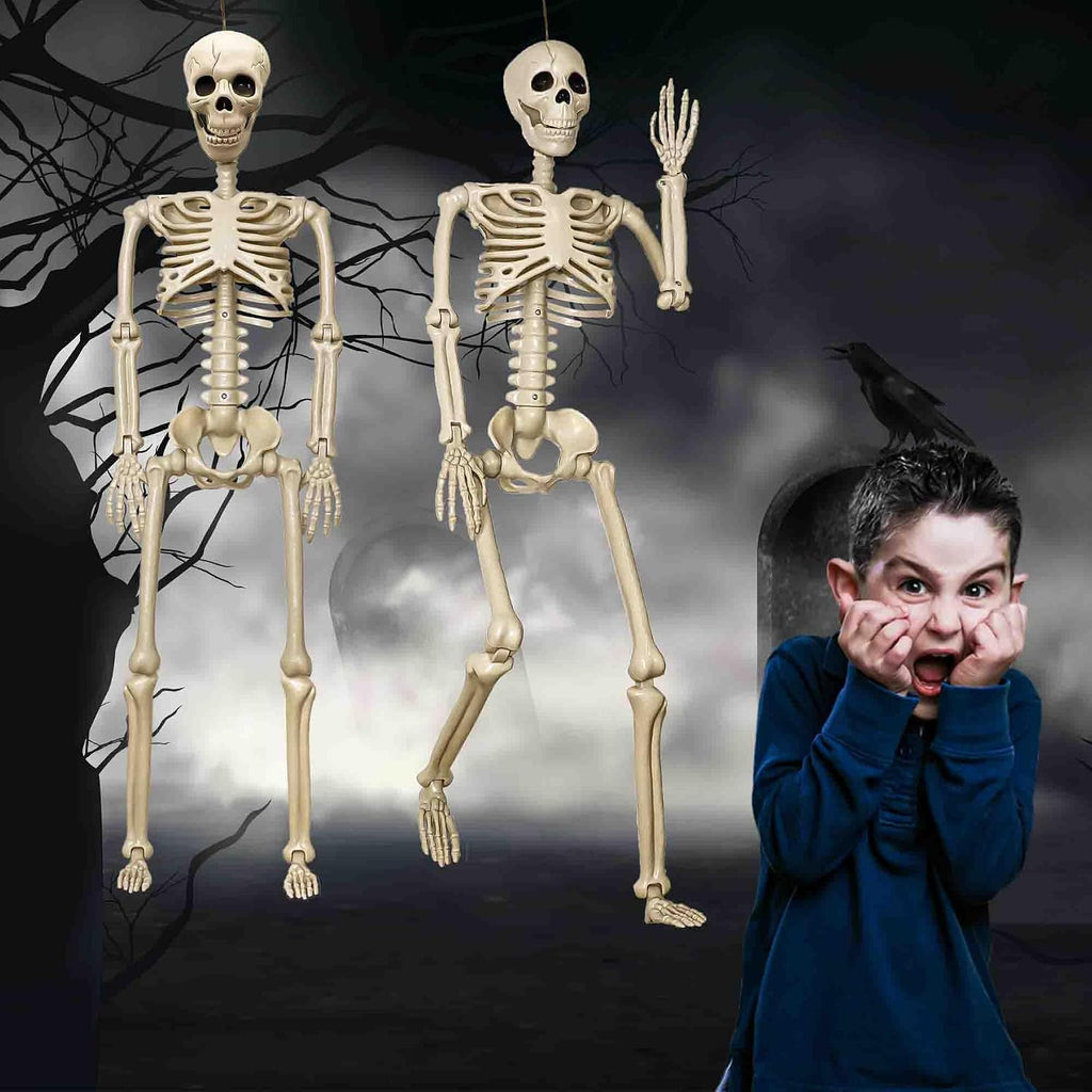 36"Halloween Skeleton - 3 ft Life Size Human Skeleton with Full Body Posable Joints Plastic Skeleton - Set of 2