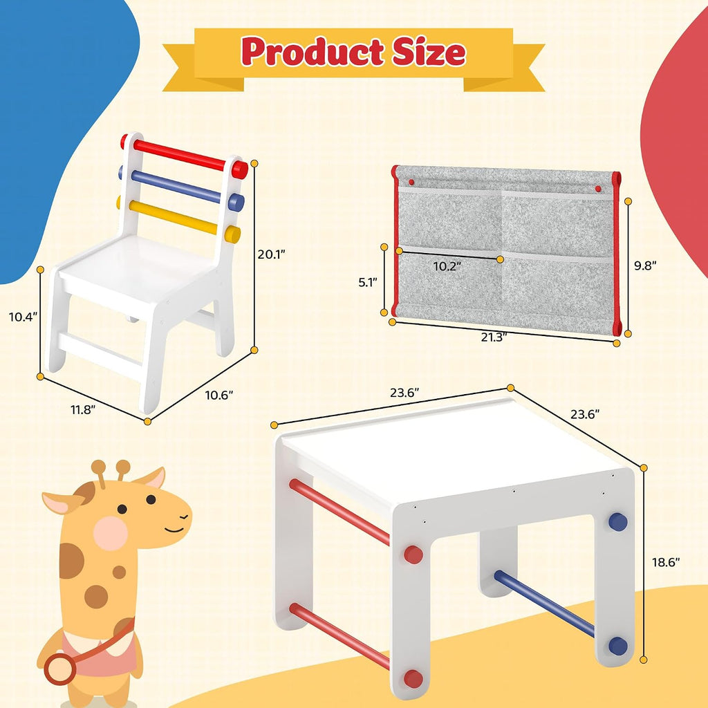 Wooden Kids Table & Chair, Graffiti Desktop & Storage, Multicolor