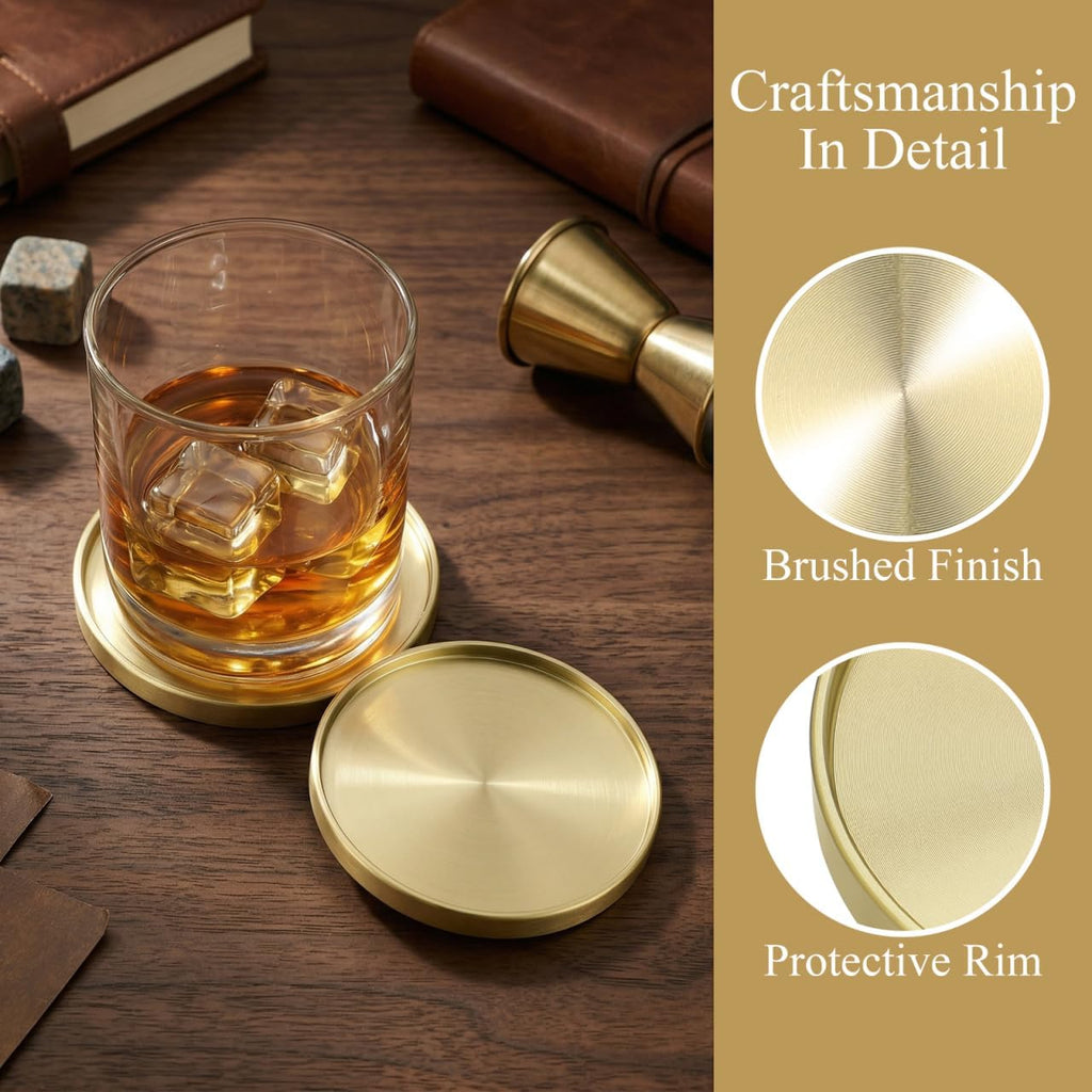 Brass Coasters HeatResistant Gold Tea Cup Mat Holder - Set of 2