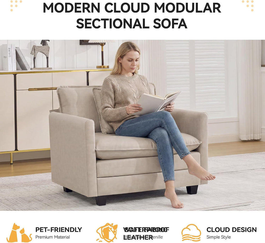 41'' Modern Leather Oversized Chair, Upholstered Accent Living Room Chair with Extra Thicked Deep Seat, Single Lounge