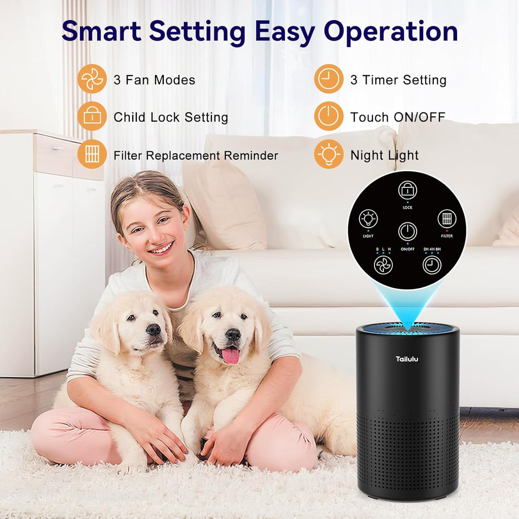 Air Purifiers for Bedroom Home, H14 True HEPA Air Purifier Filter, Quiet Air Cleaner With 12dB Sleep