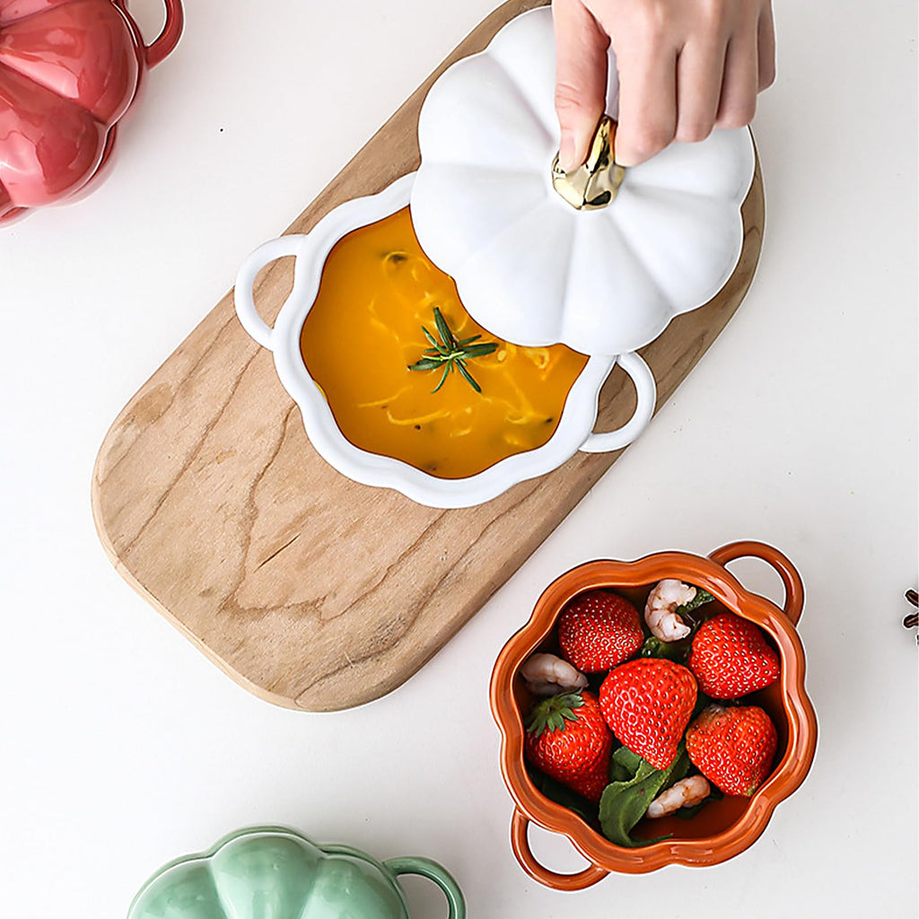 Dutch Oven Pot with Lid, Pumpkin Pottery Dessert Saucepan, Mini Baking Dish Cute Pumpkin Bowl, Covered Dutch Oven