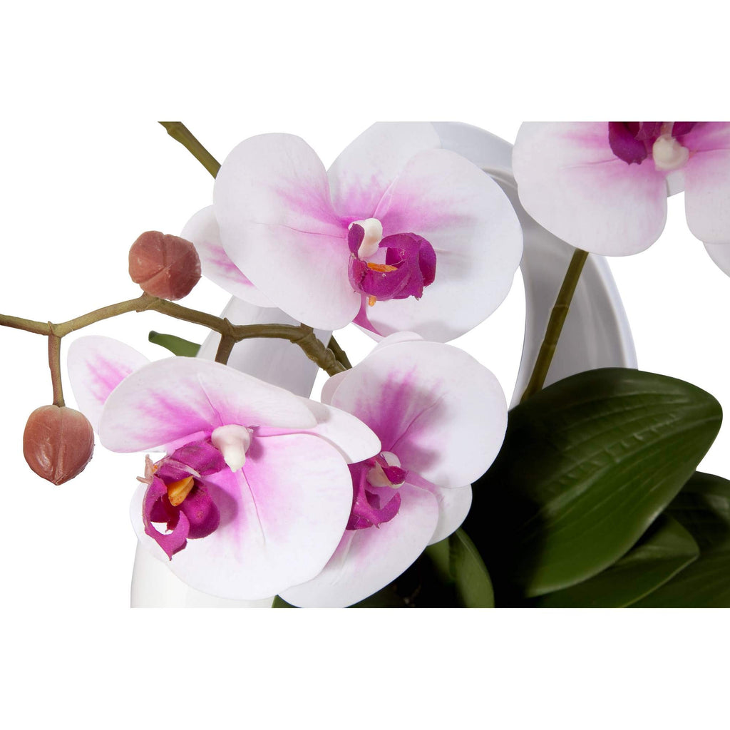 Potted Silk Faux Artificial Flowers Realistic Pink White Phalaenopsis Orchid in White Pot Decoration Living Room