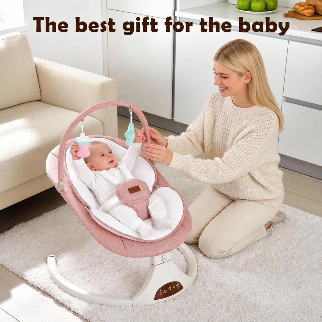 Pink Infant Swing with Safety Lock Speed Bluetooth Music & Timer