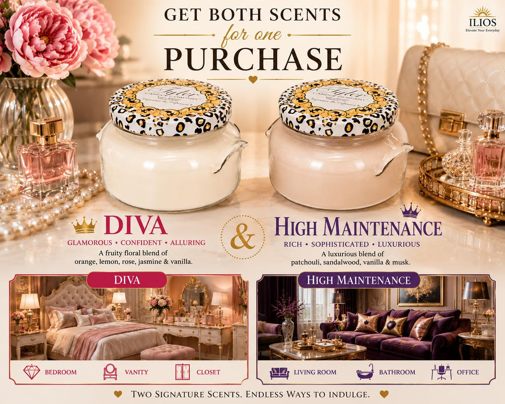 Diva & High Maintenance Scented Candle, 22 oz 2-Wick Soy Wax Jar, Large Highly Scented Candle Set Pack of 2, Long