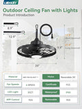 20" Outdoor Ceiling Fan with Lights,IP65 Waterproof Gazebo H - Image 6