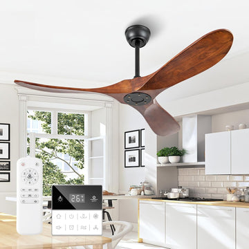 Inspired Maverick Style 52 Inch Walnut Outdoor Ceiling Fan No Light, Solid Wood Ceiling Fans Without Lights
