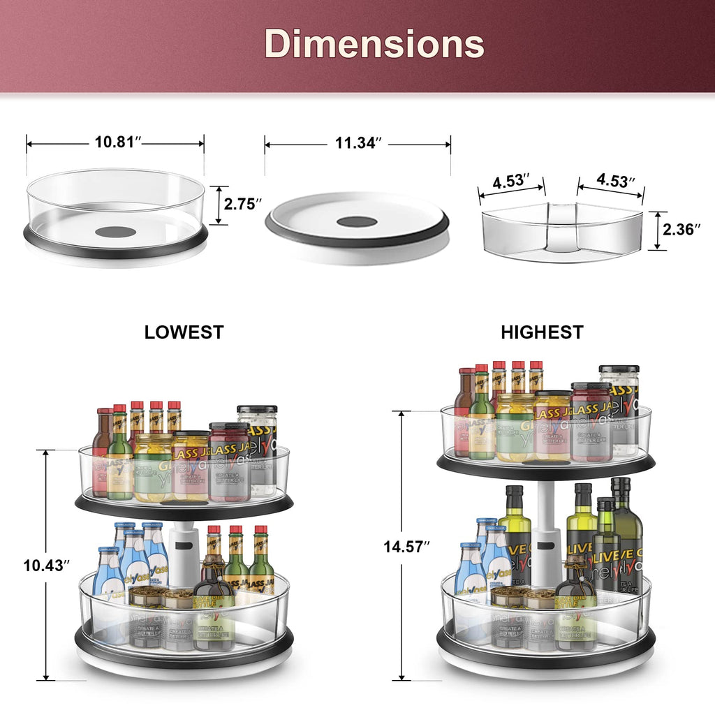 Lazy Susan Medicine Bottle Organizer for Cabinet 2 Tier Clear