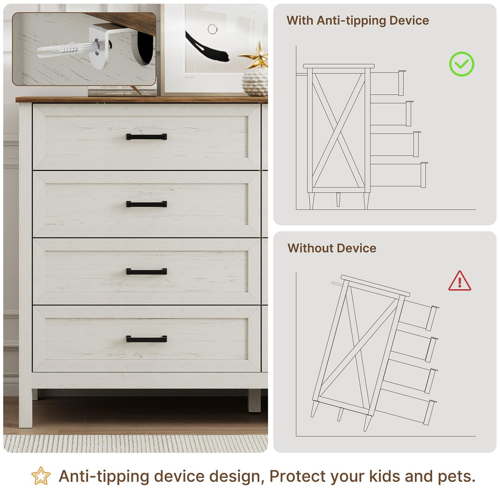 Farmhouse 8 Drawer, 55 Inch Wide Wood Rustic Chest of Drawers with X-Marking & Bar Handle, Large Storage Dressers