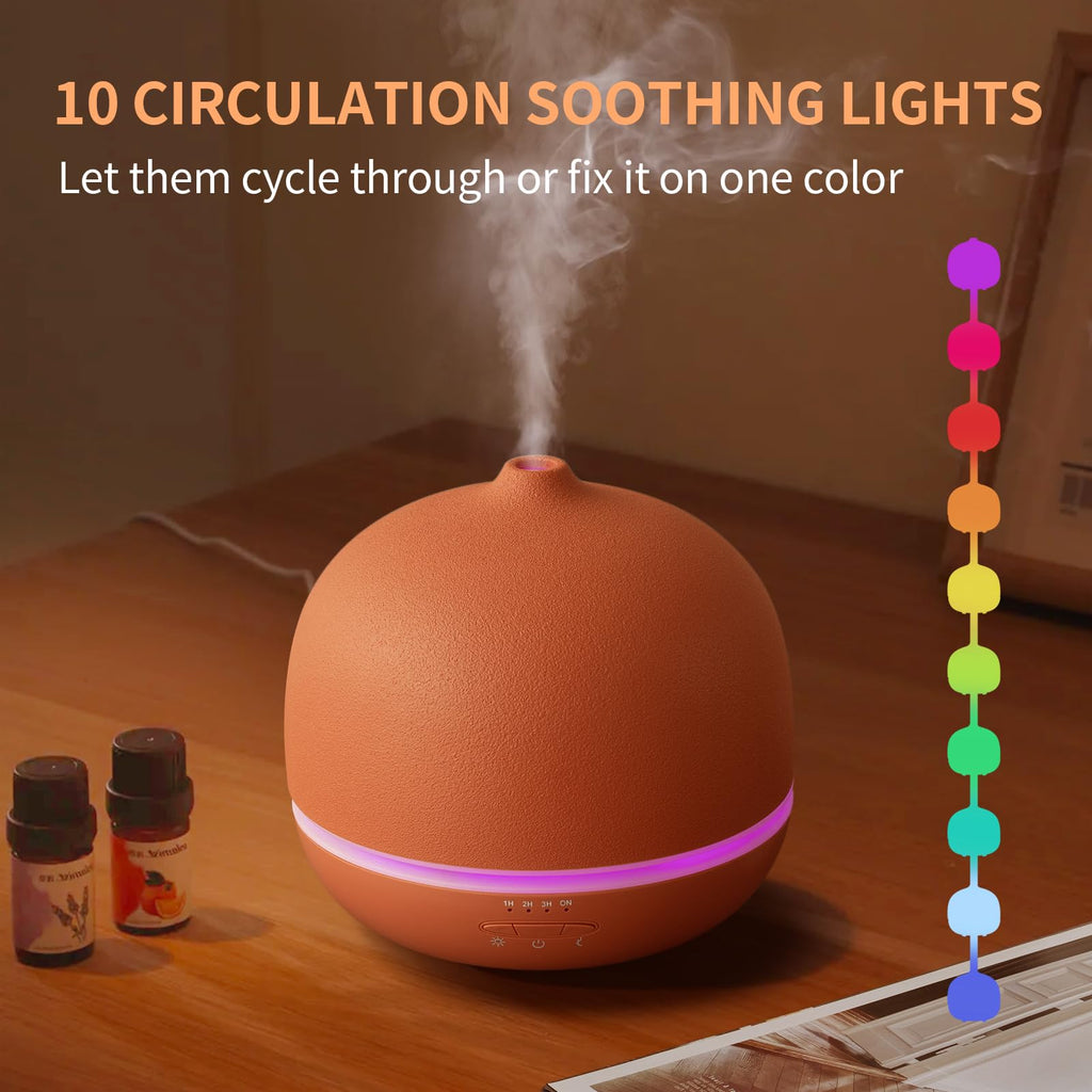 Stone Diffusers for Essential Oils Large Room, 500ml Handmade Ceramic Diffuser with 4 Timer & 10 Ambient Light