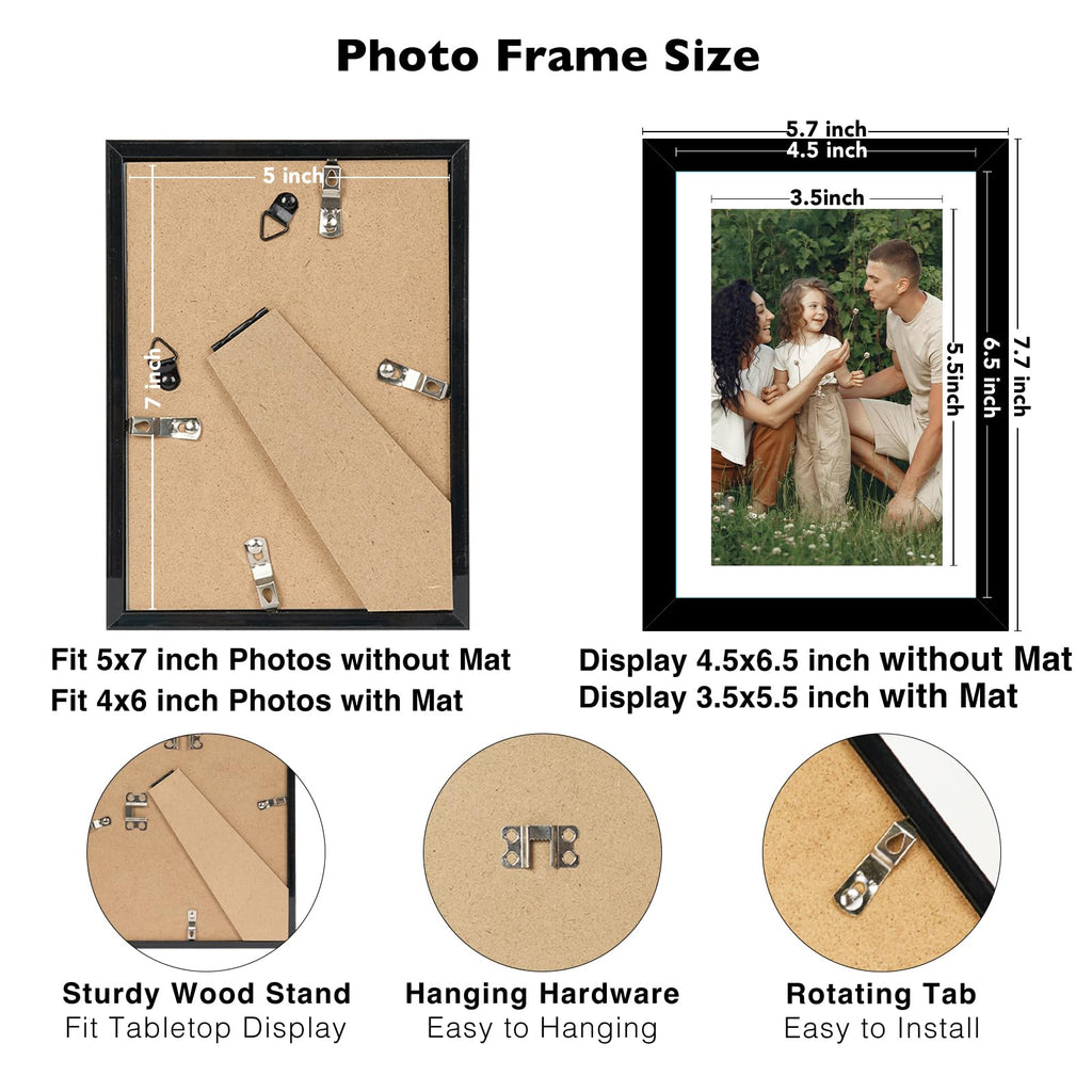5x7 Picture Frame with 4x6 Mat Set of 6, Display Photo 4x6 with Mat or 5x7 without Mat, 5 by 7 Wall Poster Photo