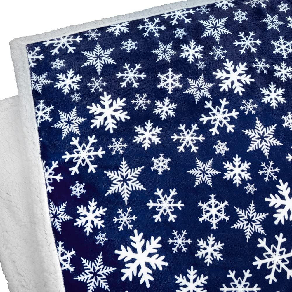 Blue Snowflake Christmas Sherpa Throw Blanket, Reversible Fleece Sherpa Cozy Holiday Blanket 50x60, Soft Winter Throw