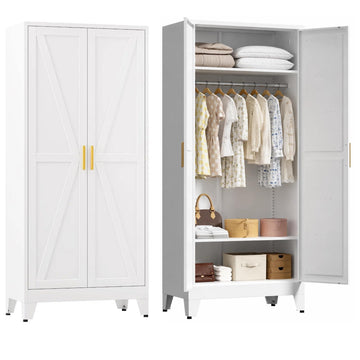 Wardrobe Closet with Doors, Armoire Wardrobe Closet with Hanging Rod