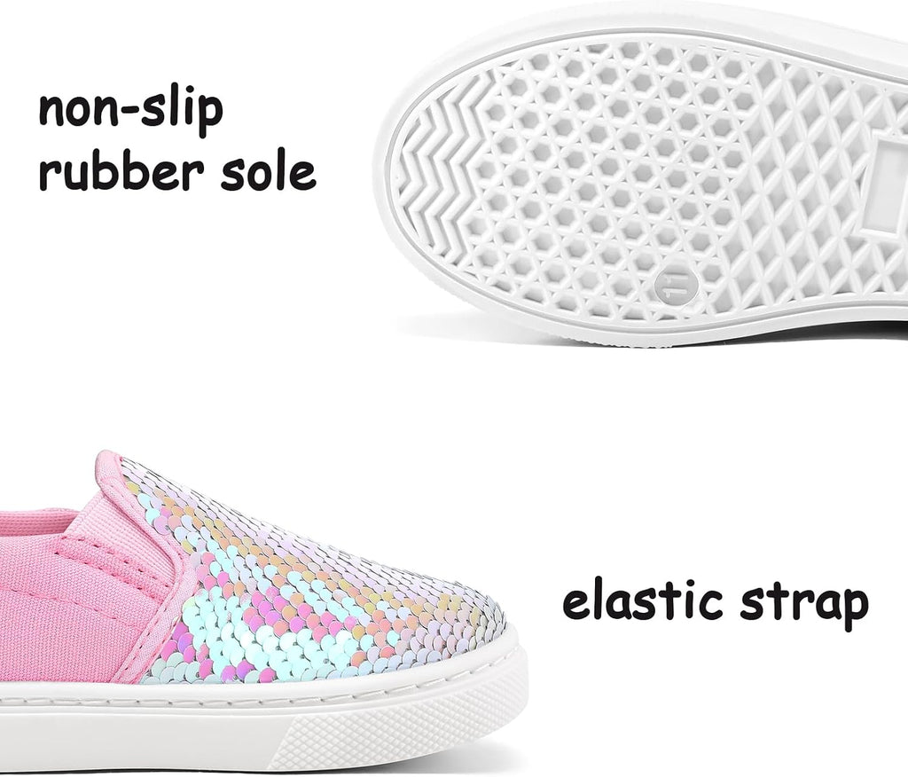 Toddler Slip on Sneakers Girls Sequins Canvas Walking Shoes