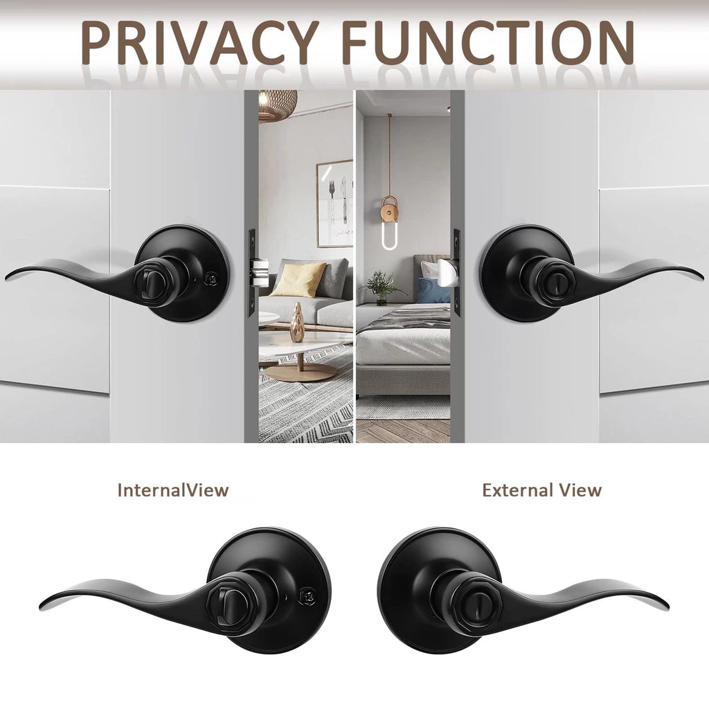 10 Pack Privacy Door Lever,Locking Black Door Handle Set Doors,Keyless Interior Door Handle Black Finish Wave Door